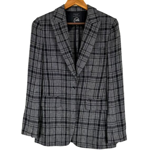 Rag & Bone NWOT Disney Cruella Linen Blend Blazer Size 4 Gray Plaid Slim Fit - Picture 2 of 8